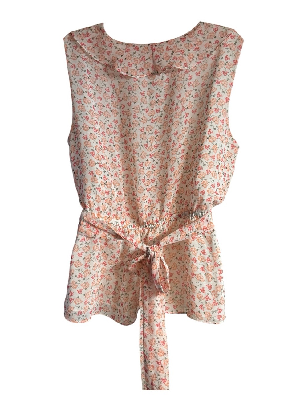 Max Studio Peach Floral Ruffle V-Neck Sleeveless Top  LARGE   #2 - Picture 5 of 8